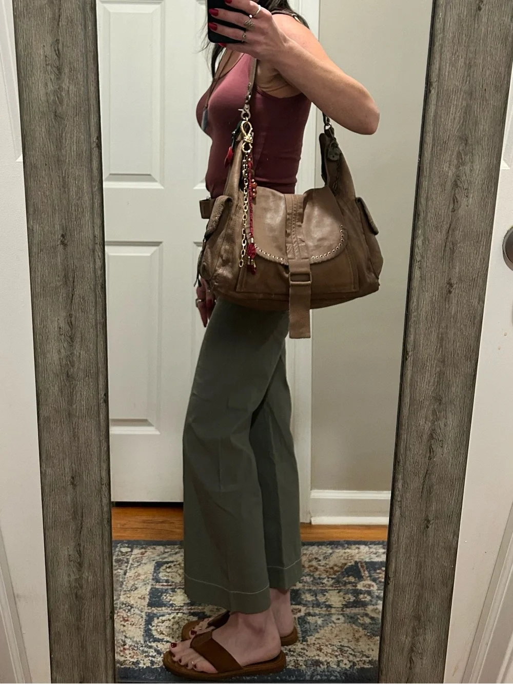 LIKE NEW We The Free Leigh Hobo Distressed Leather Tote in Saddle With Charms